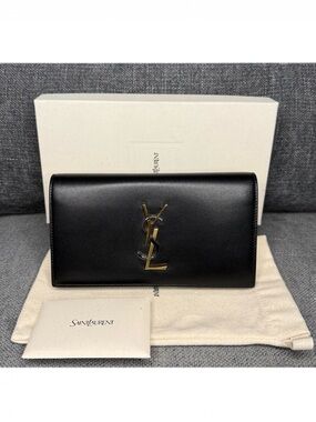 Saint Laurent Kate tri metal long wallet clutch lambskin leather